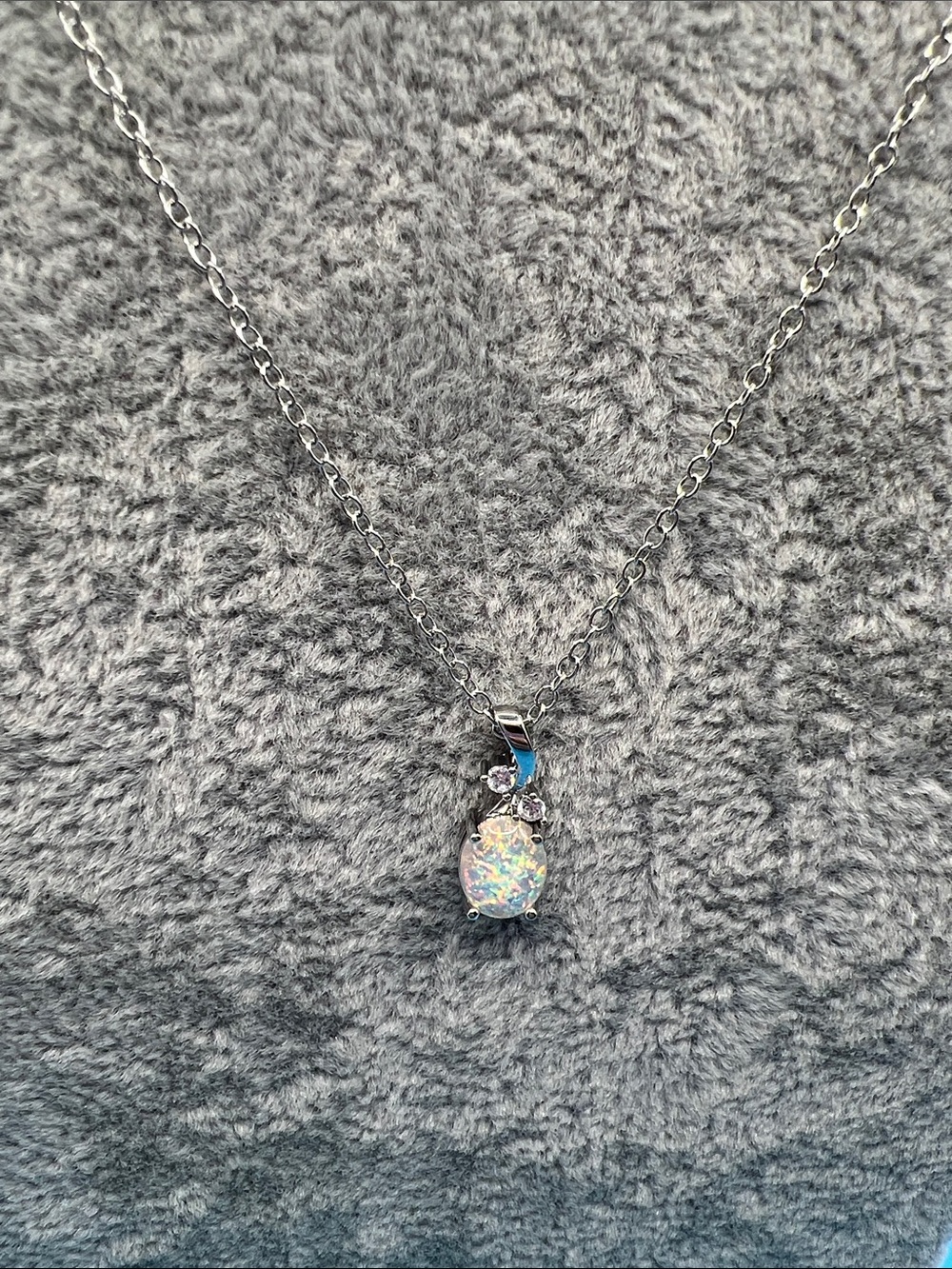 Opal in White Gold Filled Pendant with Sparkle Accents and adjustable chain